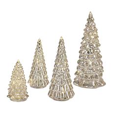 LED Lighted Mercury Glass Holiday Trees - Set of 4