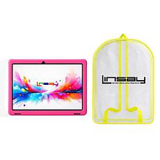 LINSAY 10.1" Octa Core 256GB Tablet with Yellow Kids Case and Backpack