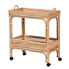 Lombok Natural Rattan Wine Cart with Casters 26.4" W x 15.2" D x 32...