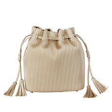 MarlaWynne Corrugated Drawstring Bucket Bag with Tassels