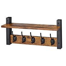 Matte Black Floating Wall Shelf with 5 Hooks 15.75"W