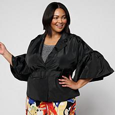 Megan Renee Belted Trench with Flounced Ruffle Sleeves