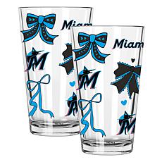 Memory Company 2-pack MLB 16oz Bow Pint Glasses, Miami Marlins