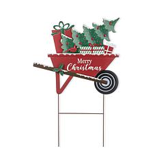 Merry Christmas Metal Wagon Yard Stake or Wall Decor