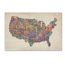 Michael Tompsett "US Cities Text Map VI" Art- 18" x 24"