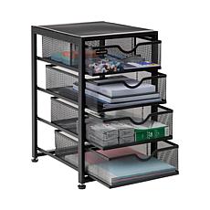 Mind Reader 4-Tiered Rolling Mesh Office Cart with Metal Drawers