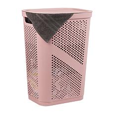 Mind Reader 60L Perforated Pink Plastic Hamper with Lid 