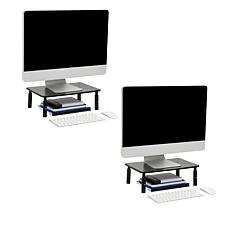 Mind Reader Adjustable Iron Monitor Stand 2-Pack, Black