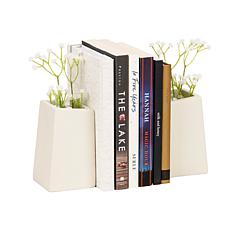 Mind Reader Decorative Cement Planter Bookends with Faux Greenery