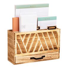Mind Reader Natural Wood 3-Tier Mail Organizer with Drawer