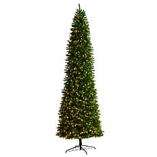 Nearly Natural 11’ Slim Pine Christmas Tree with 950 Clear LED Lights