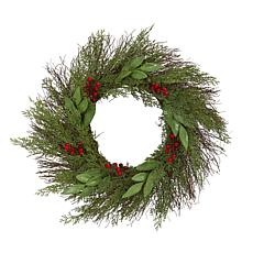 Nearly Natural 20" Cedar & Ruscus with Berries Artificial Wreath