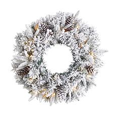 Nearly Natural 20 in. Flocked Artificial Christmas Wreath with 35 LED
