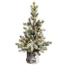Nearly Natural 24” Flocked Christmas  Tree with 30 LED lights