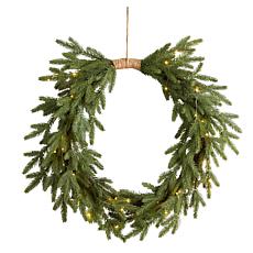 Nearly Natural 24 in. Holiday Christmas Pre-lit Cascading Pine Wreath