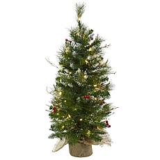 Nearly Natural 3-Ft. Christmas Tree with Berries, Bag & Clear Lights