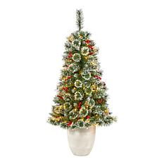Nearly Natural 50 in. Frosted Pine Christmas Tree with 100 Lights