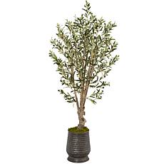 Nearly Natural 62" Artificial Olive Tree in Ribbed Metal Planter