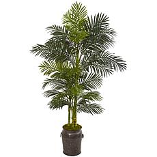 Nearly Natural 7 ft. Artificial Golden Cane Palm Tree in Metal Planter