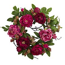 Nearly Natural Silk Peony and Berry Wreath - 20"