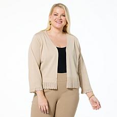 Nina Leonard 3/4-Sleeve Knit Bolero with Ruffled Pointelle Hem