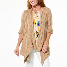 Nina Leonard 3/4 Tab Sleeve Crochet Cardigan