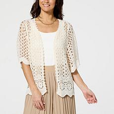 Nina Leonard Batwing Sleeve Crochet Cardigan 