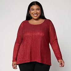 Nina Leonard Crinkle Mesh High-Low Hem Tunic