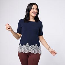 Nina Leonard Elbow-Sleeve Scoop-Neck Sweater