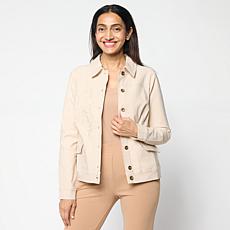 Nina Leonard Embroidered Button-Front Collared Jacket