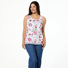 Nina Leonard Embroidered Chiffon Scoop-Neck Tank