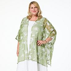 Nina Leonard Embroidered Novelty Chiffon Kimono