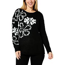 Nina Leonard Floral Loop Jacquard Pullover Sweater