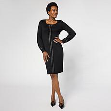 Nina Leonard Jewel Neck Long Sleeve Sweater Dress
