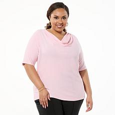 Nina Leonard Miracle Matte Knit Drape-Neck Top