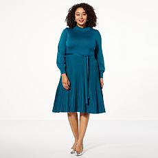 Nina Leonard Mock Neck Belted Sweater Dress