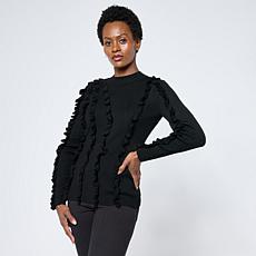 Nina Leonard Mock Neck Long-Sleeve Ribbed Sweater