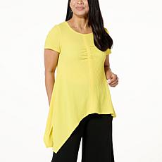 Nina Leonard Pebbled Woven Asymmetric Top