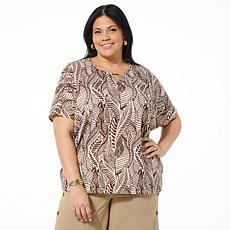 Nina Leonard Printed Crinkle Knit Dolman Top