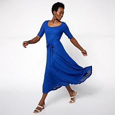 Nina Leonard Round Neck Elbow Sleeve Lace Flare Dress