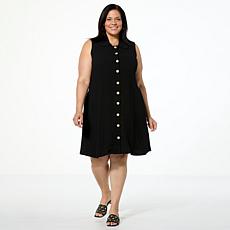 Nina Leonard Sleeveless Button Front Pebbled Float Dress