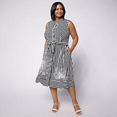 Nina Leonard Sleeveless Collared Button-Front Dress
