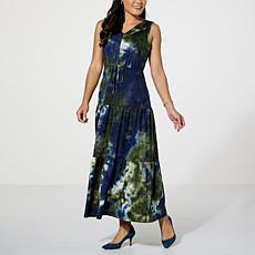 Nina Leonard Sleeveless Tiered Tie Dye Maxi Dress