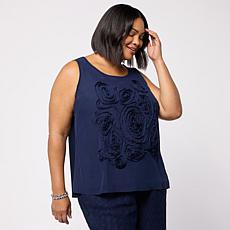 Nina Leonard Soutache Chiffon Sleeveless Top
