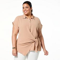 Nina Leonard Textured Wave Side Tie Top