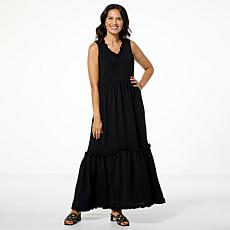 Nina Leonard Textured Wave Tiered Hem Maxi Dress