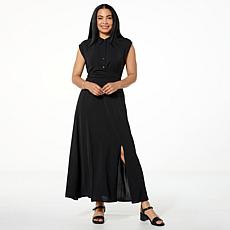 Nina Leonard Textured Wave Wrap Waist Maxi Dress