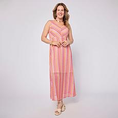 Nina Leonard V-Neck Sleeveless Novelty Knit Maxi Dress
