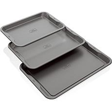 Hastings Home 3pc Nonstick Cookie Sheet Set With Silicone Handles