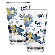Official MLB Flower-Design & Logo 16 oz. Pint Glass 2pk - Rays